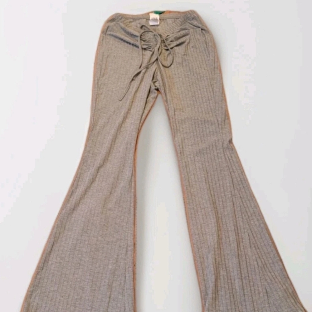 Shein Gray Drawstring Fleece Wide Leg Flare Sweatpants Women’s Ribbed  Med NEW